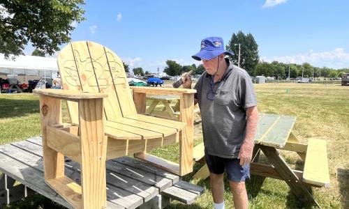 Ray assembling an varnishing our 322 Adirondak Chair