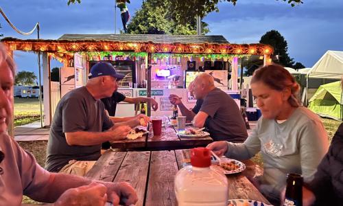 Sleeping bags safe and dry in Dennis' trailer
