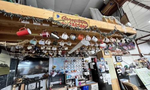 Mug rack at Tracey's hangar