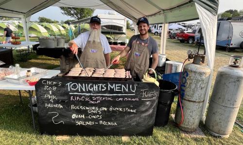 Tonights meal, Phil and Rob hard at work!