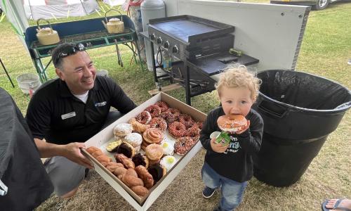 Barry Leblanc spoiling us with doughnuts
