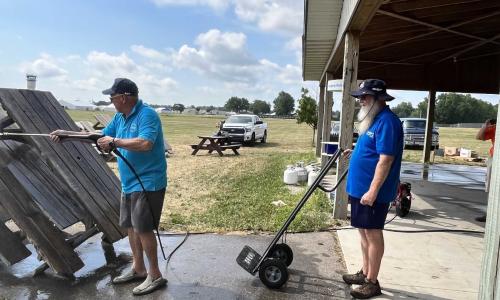 Ant and Phil doing some EAA volunteer work at the Homebuilders Pavilion
