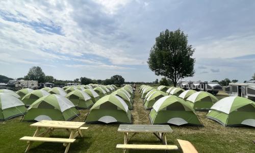 Loading sleeping bags into the van