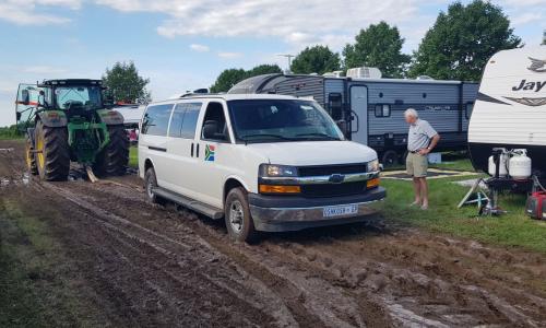 Our van stuck in the mud!
