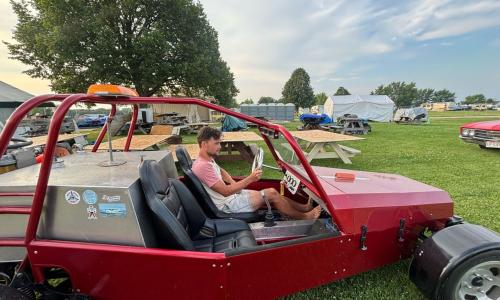 Matt tries out the oil buggy